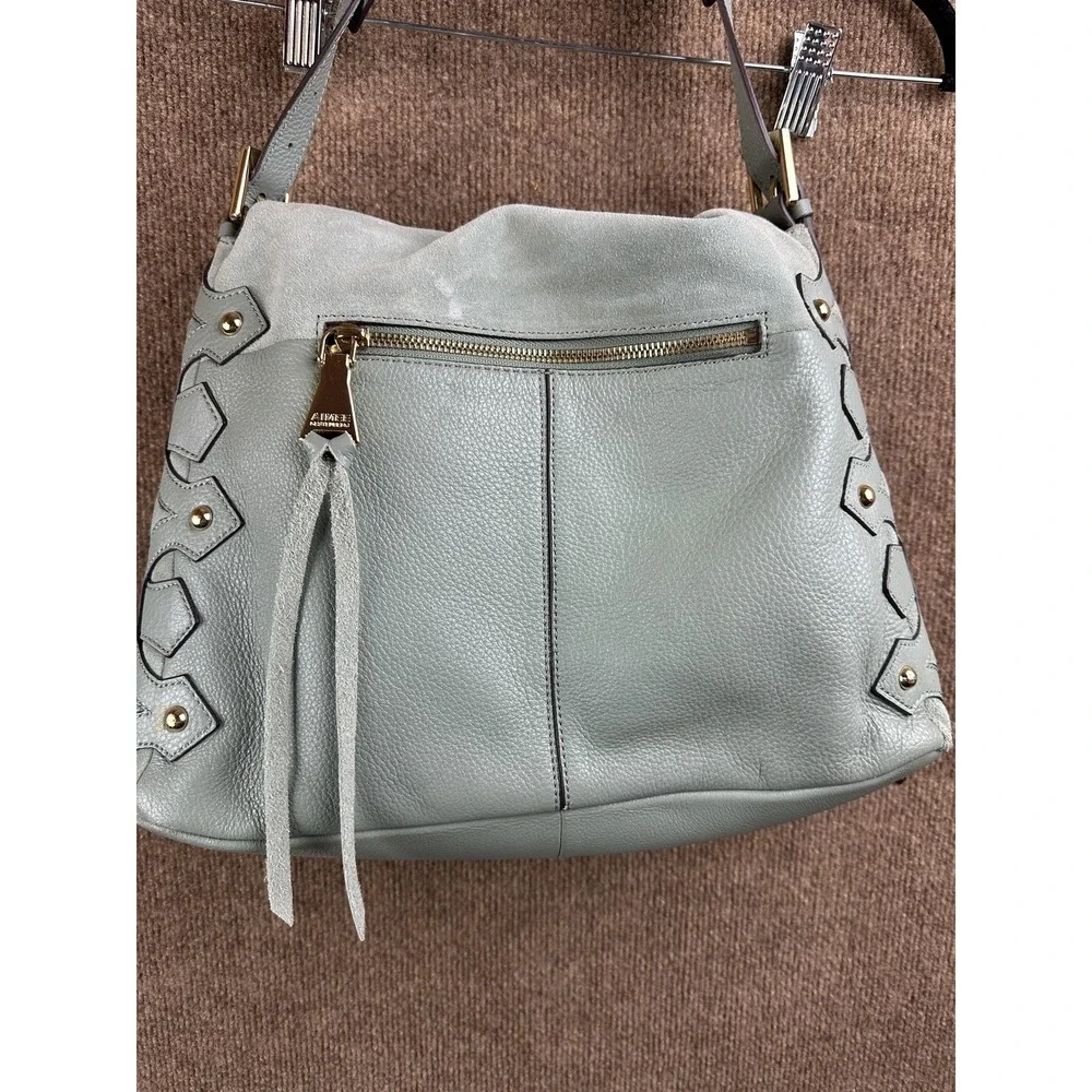 Aimee Kestenberg Hobo Bag Womens Medium Green Suede Leather Studded Gold